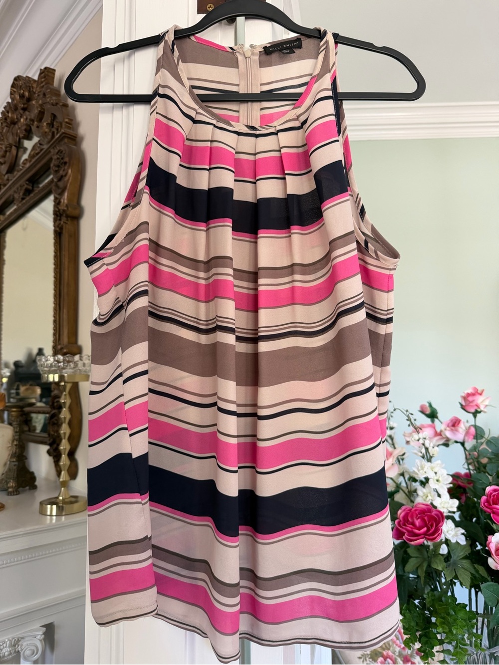 Willi Smith Striped Sleeveless Camisole in Pink, Beige, Navy
